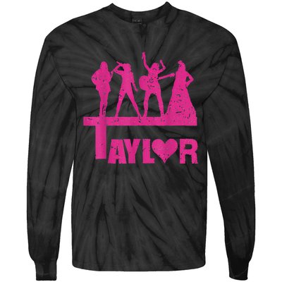 Retro Taylor First Name Personalized Groovy Birthday Tie-Dye Long Sleeve Shirt