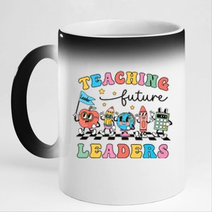 Retro Teaching Future Leaders Groovy Teacher Back To School 11oz Black Color Changing Mug