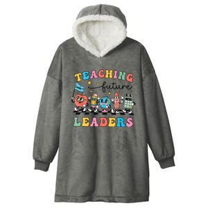 Retro Teaching Future Leaders Groovy Teacher Back To School Hooded Wearable Blanket