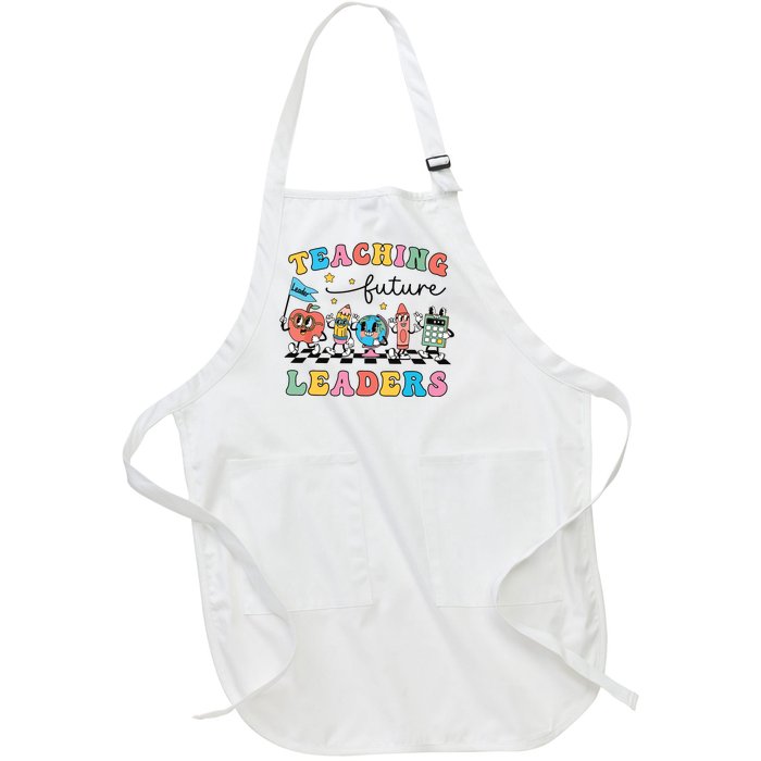 Retro Teaching Future Leaders Groovy Teacher Back To School Full-Length Apron With Pockets