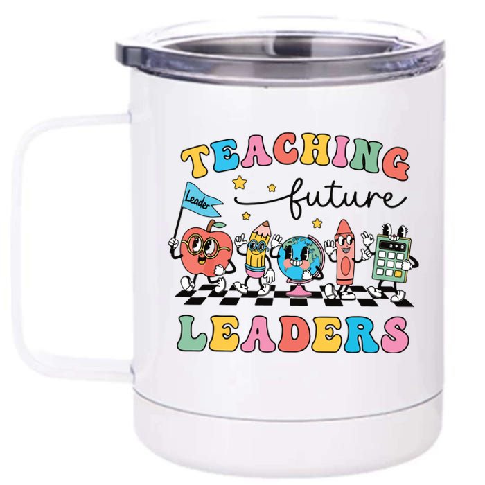 Retro Teaching Future Leaders Groovy Teacher Back To School 12 oz Stainless Steel Tumbler Cup