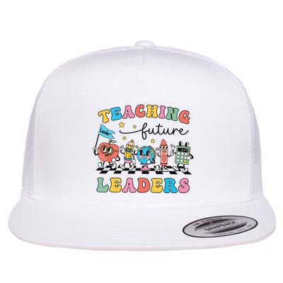 Retro Teaching Future Leaders Groovy Teacher Back To School Flat Bill Trucker Hat