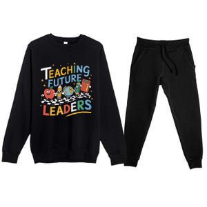 Retro Teaching Future Leaders Teacher 100 Days Of School Premium Crewneck Sweatsuit Set