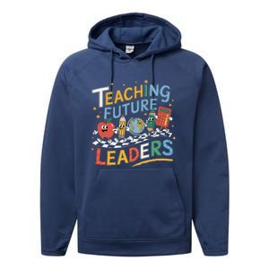 Retro Teaching Future Leaders Teacher 100 Days Of School Performance Fleece Hoodie