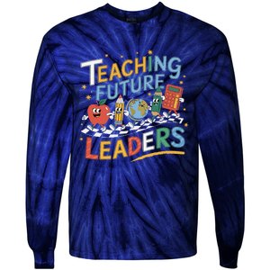 Retro Teaching Future Leaders Teacher 100 Days Of School Tie-Dye Long Sleeve Shirt