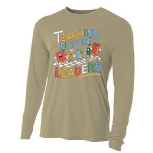 Retro Teaching Future Leaders Teacher 100 Days Of School Cooling Performance Long Sleeve Crew