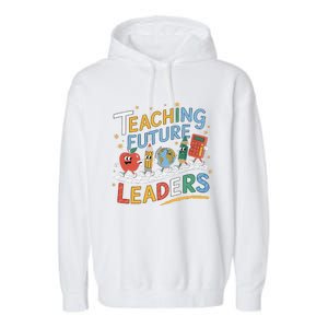 Retro Teaching Future Leaders Teacher 100 Days Of School Garment-Dyed Fleece Hoodie