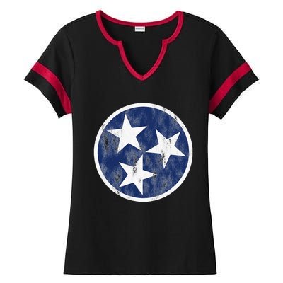 Retro Tennessee Flag Star Logo Volunr State Nashville TN Ladies Halftime Notch Neck Tee