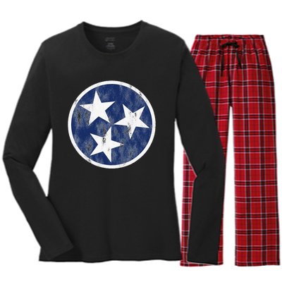 Retro Tennessee Flag Star Logo Volunr State Nashville TN Women's Long Sleeve Flannel Pajama Set 