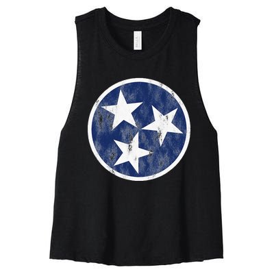 Retro Tennessee Flag Star Logo Volunr State Nashville TN Women's Racerback Cropped Tank