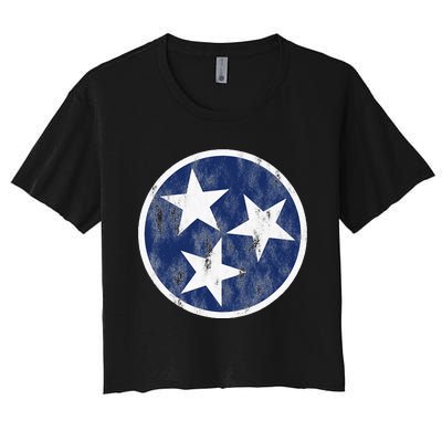 Retro Tennessee Flag Star Logo Volunr State Nashville TN Women's Crop Top Tee