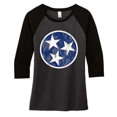 Retro Tennessee Flag Star Logo Volunr State Nashville TN Women's Tri-Blend 3/4-Sleeve Raglan Shirt