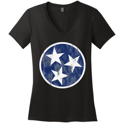 Retro Tennessee Flag Star Logo Volunr State Nashville TN Women's V-Neck T-Shirt