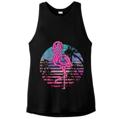 Retro Tropic Flamingo Ladies PosiCharge Tri-Blend Wicking Tank