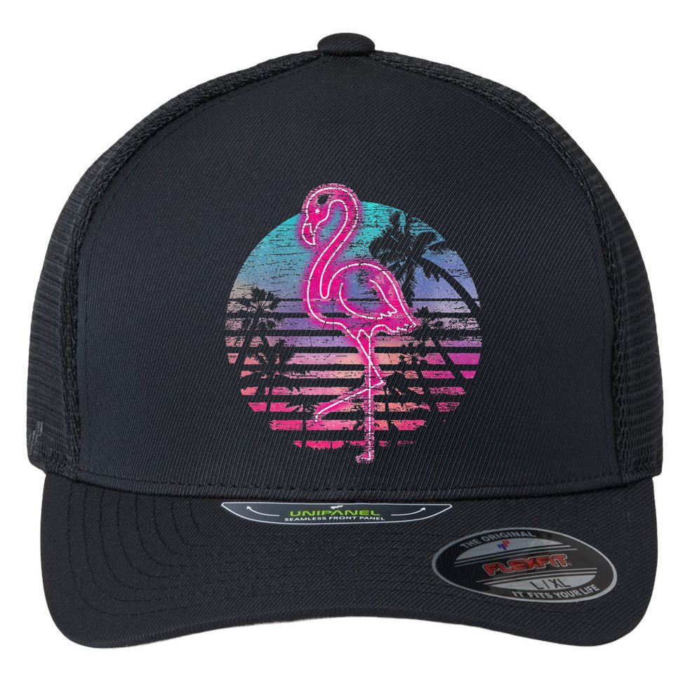 Retro Tropic Flamingo Flexfit Unipanel Trucker Cap
