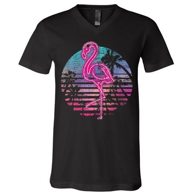 Retro Tropic Flamingo V-Neck T-Shirt