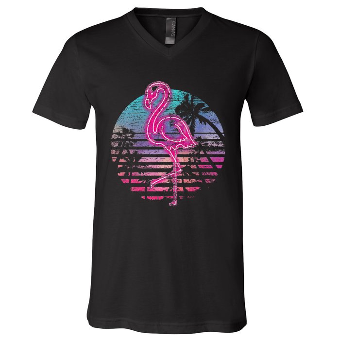 Retro Tropic Flamingo V-Neck T-Shirt