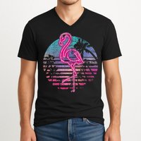 Retro Tropic Flamingo V-Neck T-Shirt