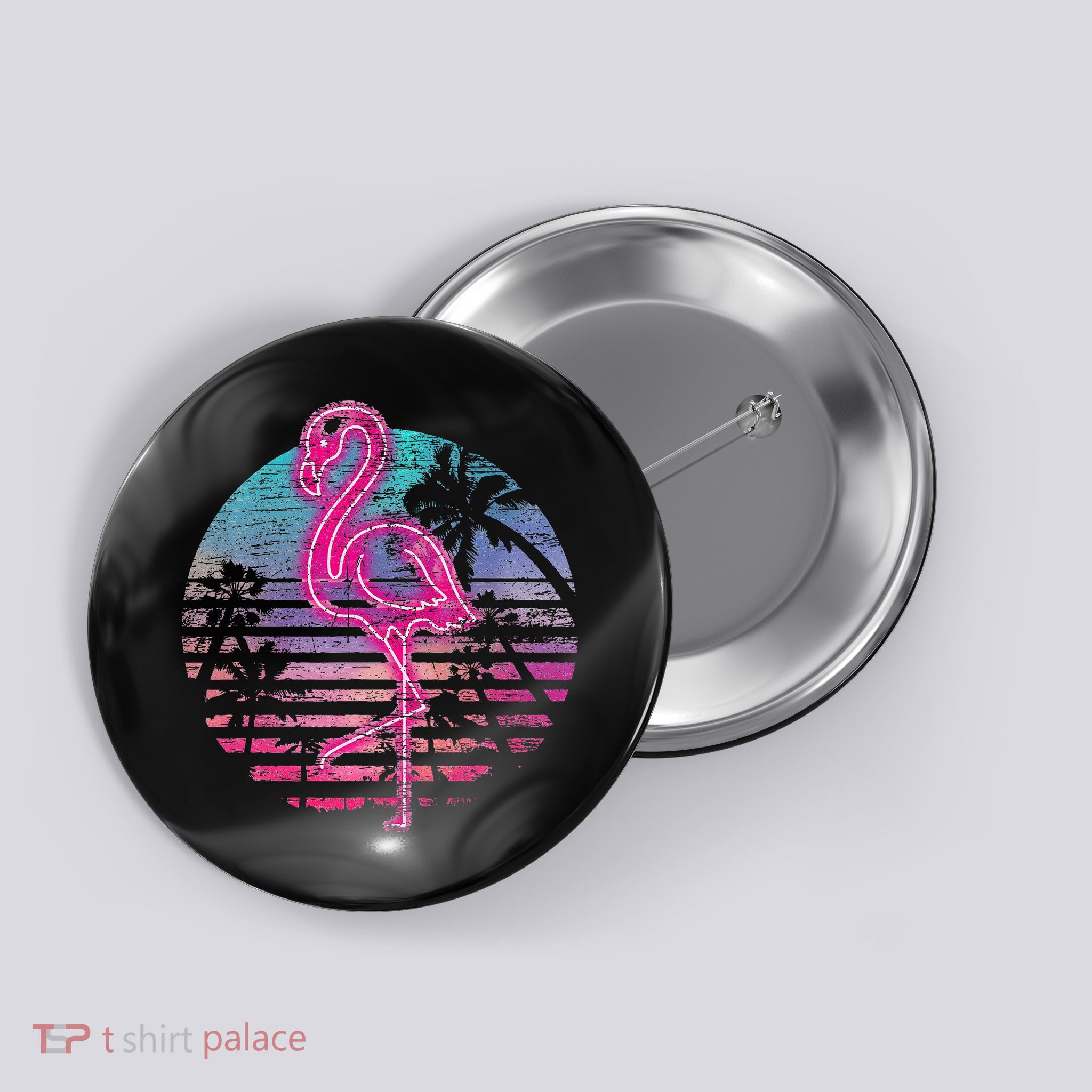 Retro Tropic Flamingo Button