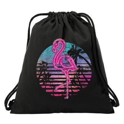 Retro Tropic Flamingo Drawstring Bag