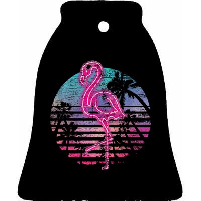 Retro Tropic Flamingo Ceramic Bell Ornament