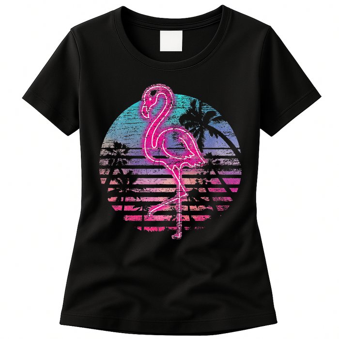 Retro Tropic Flamingo Womens T-Shirt