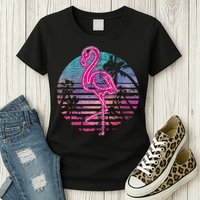 Retro Tropic Flamingo Womens T-Shirt