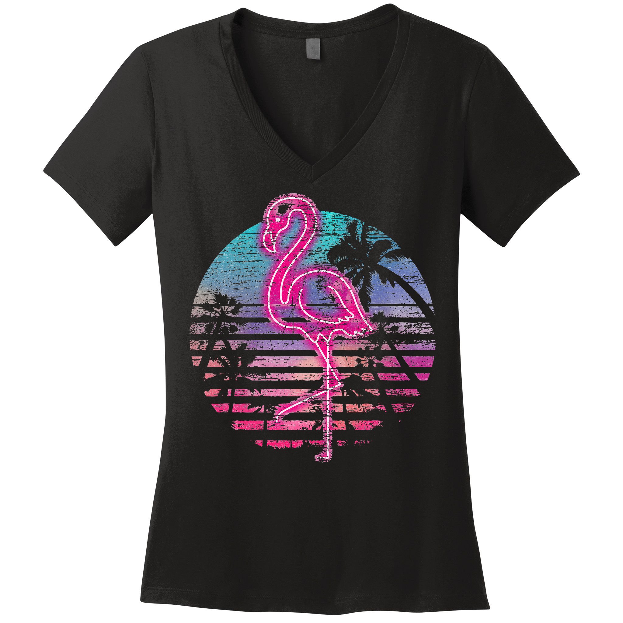 Retro Tropic Flamingo Women's V-Neck T-Shirt