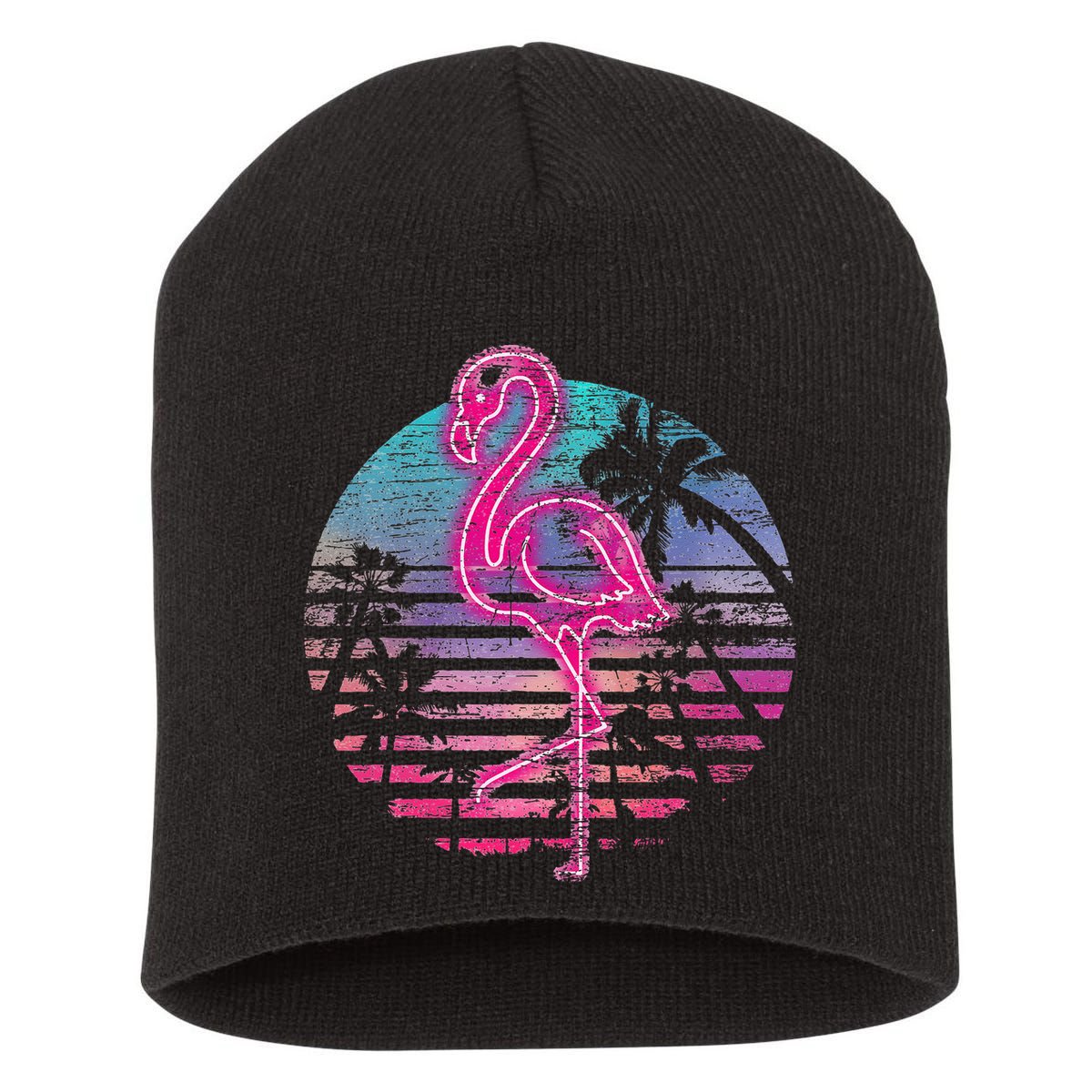 Retro Tropic Flamingo Short Acrylic Beanie