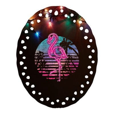 Retro Tropic Flamingo Ceramic Oval Ornament