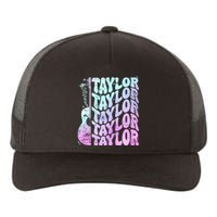 Retro Taylor First Name Personalized Groovy 80S Pink Yupoong Adult 5-Panel Trucker Hat