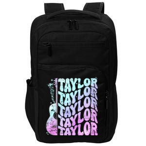 Retro Taylor First Name Personalized Groovy 80S Pink Impact Tech Backpack