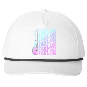 Retro Taylor First Name Personalized Groovy 80S Pink Snapback Five-Panel Rope Hat