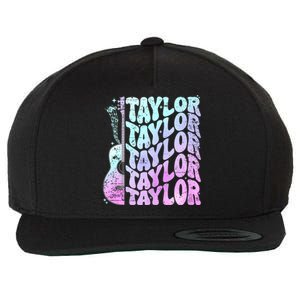 Retro Taylor First Name Personalized Groovy 80S Pink Wool Snapback Cap