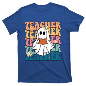 Retro Teacher Funny Ghost Reading Book Halloween Teacher Gift T-Shirt