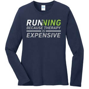 Running Therapy Funny Marathon Racer Runner Run Humor Outfit Ladies Long Sleeve Shirt