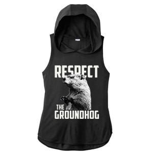 Respect The Groundhog Ground Hog Day Ladies PosiCharge Tri-Blend Wicking Draft Hoodie Tank