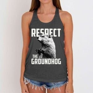 Respect The Groundhog Ground Hog Day Women's Knotted Racerback Tank