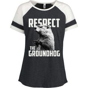 Respect The Groundhog Ground Hog Day Enza Ladies Jersey Colorblock Tee