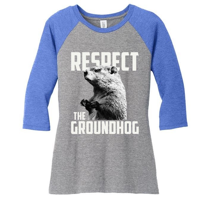 Respect The Groundhog Ground Hog Day Women's Tri-Blend 3/4-Sleeve Raglan Shirt