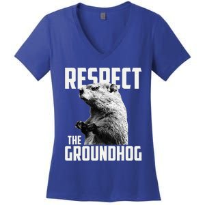 Respect The Groundhog Ground Hog Day Women's V-Neck T-Shirt