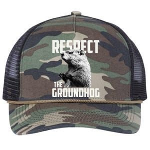 Respect The Groundhog Ground Hog Day Retro Rope Trucker Hat Cap