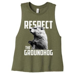 Respect The Groundhog Ground Hog Day Women's Racerback Cropped Tank