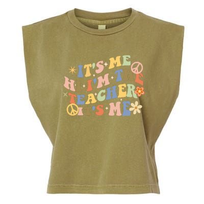 Retro Teacher Groovy Funny It's Me Hi I'm The Teacher It's Me Garment-Dyed Women's Muscle Tee