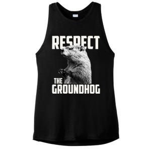 Respect The Groundhog Ground Hog Day Ladies PosiCharge Tri-Blend Wicking Tank