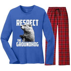 Respect The Groundhog Ground Hog Day Women's Long Sleeve Flannel Pajama Set 