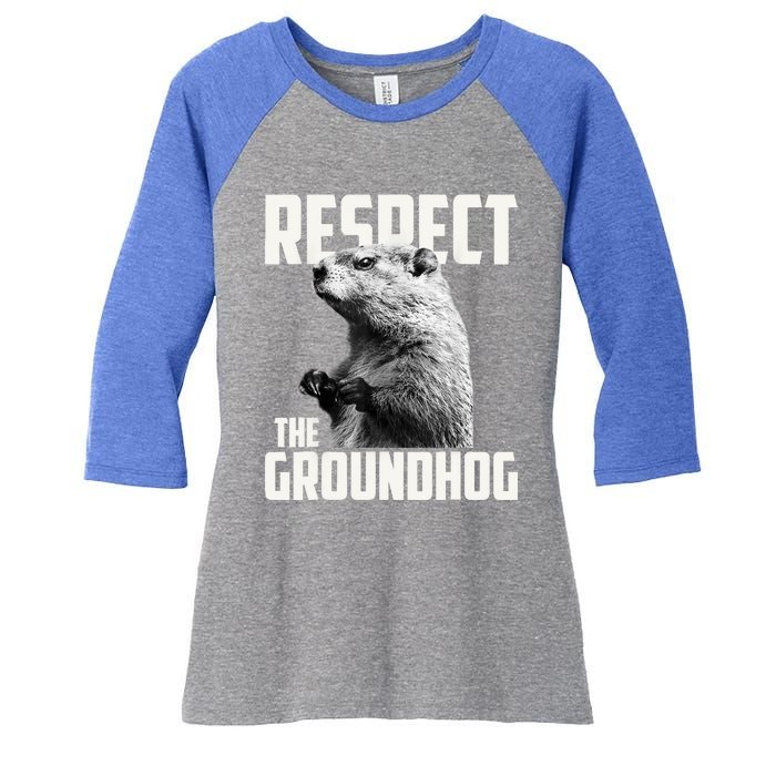 Respect The Groundhog Ground Hog Day Women's Tri-Blend 3/4-Sleeve Raglan Shirt