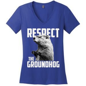 Respect The Groundhog Ground Hog Day Women's V-Neck T-Shirt