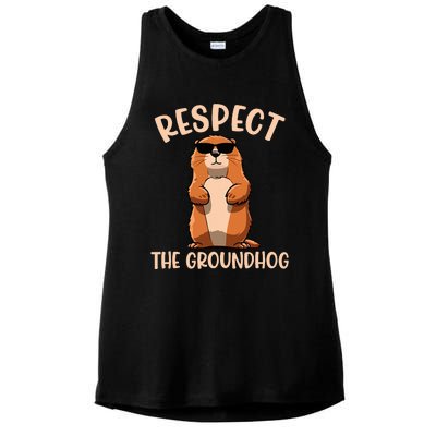 Respect The Groundhog Funny Woodchuck Groundhog Day Ladies PosiCharge Tri-Blend Wicking Tank