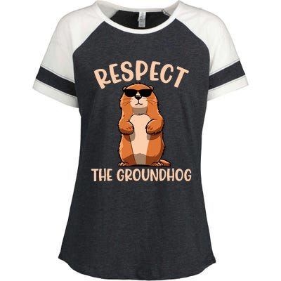 Respect The Groundhog Funny Woodchuck Groundhog Day Enza Ladies Jersey Colorblock Tee